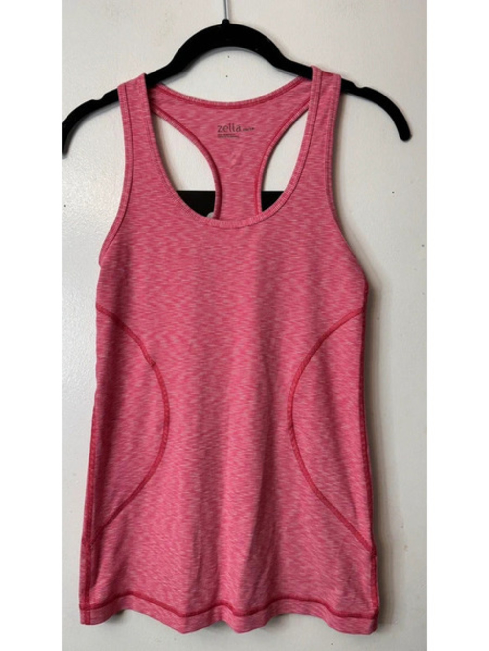 Zella racerback tank pink with white microstripes size xs